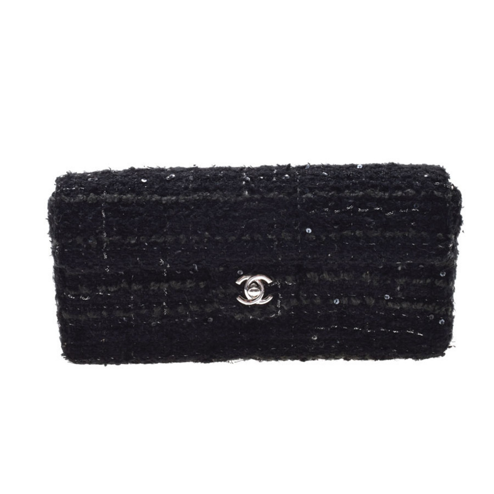 Chanel chain Shoulder Bag black tweed sequins